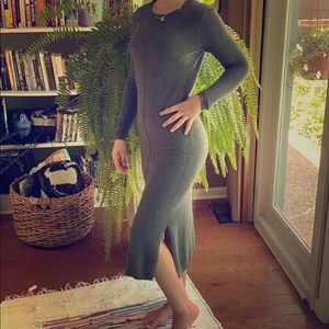Body con sweater dress with side slits.